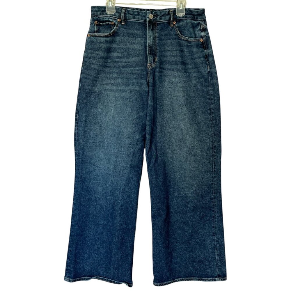 American Eagle Womens Curvy Super High Rise Baggy Wide Leg Jeans Size 14 Stretch